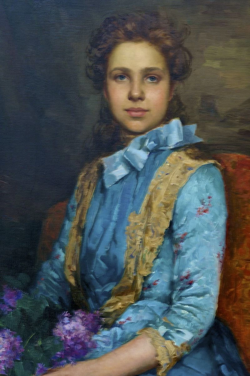 Ritratto di Laura Sauvinet (allievo dell'artista) - Museu de José Malhoa, Raldas da Rainha, dettaglio